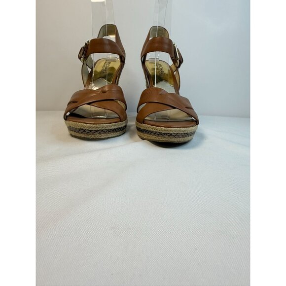 Michael Kors Espadrilles Wedge Sandals Womens Size 7M Brown Leather Ankle Strap - Picture 5 of 12